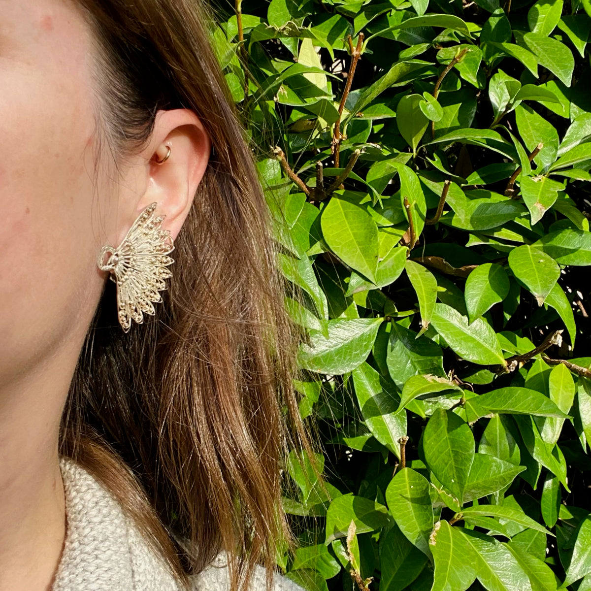 Lacy Little Silver Filigree Fan Earrings