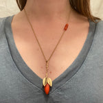 Carved Coral Acorn on Gold Rope Chain by Ancient Influences