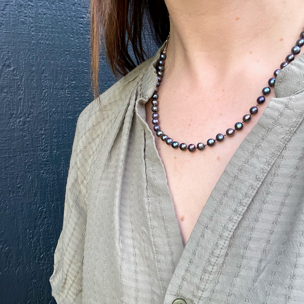 Decadent Princess Length Black Pearl Necklace