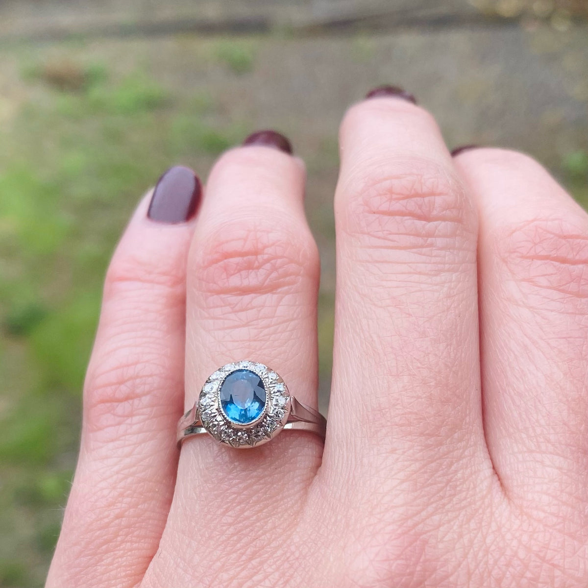 Serene Aquamarine Halo Ring in Platinum