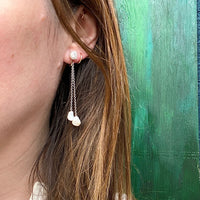 Natural Pearl & White Gold Chain Earrings