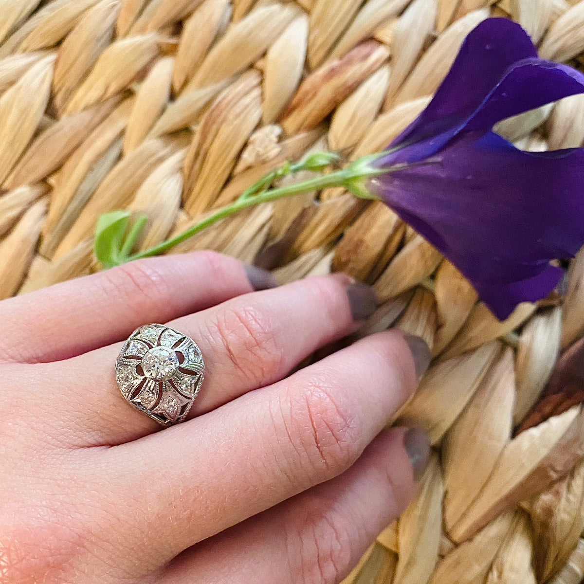 Edwardian Diamond & Filigree Bombé Ring