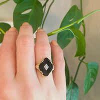 Black Onyx & Diamond 1930s Gold Ring