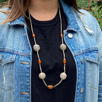 North African White Brass & Amber Necklace