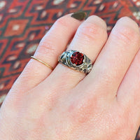 Green Man Garnet Ring in Recycled Silver