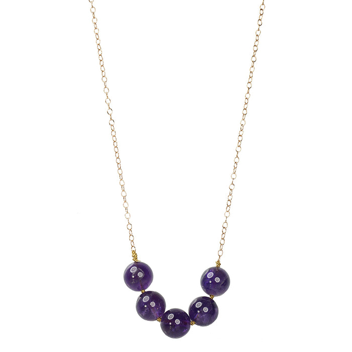 Amethyst and Rose Gold Necklace - Gem Set Love