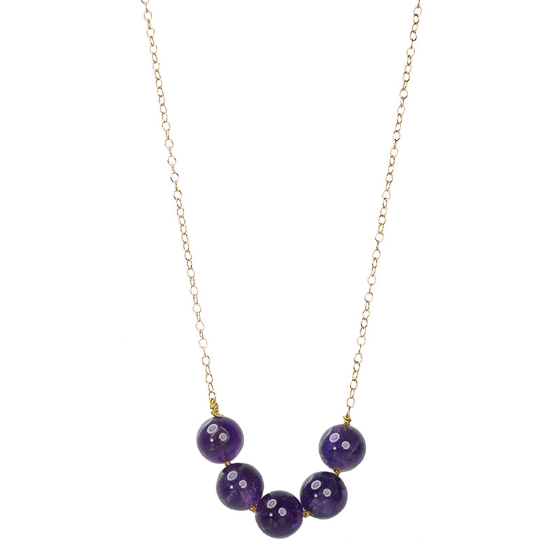 Amethyst and Rose Gold Necklace - Gem Set Love