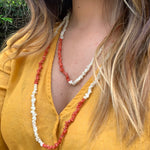 Antique Red & White Natural Coral Bead Necklace
