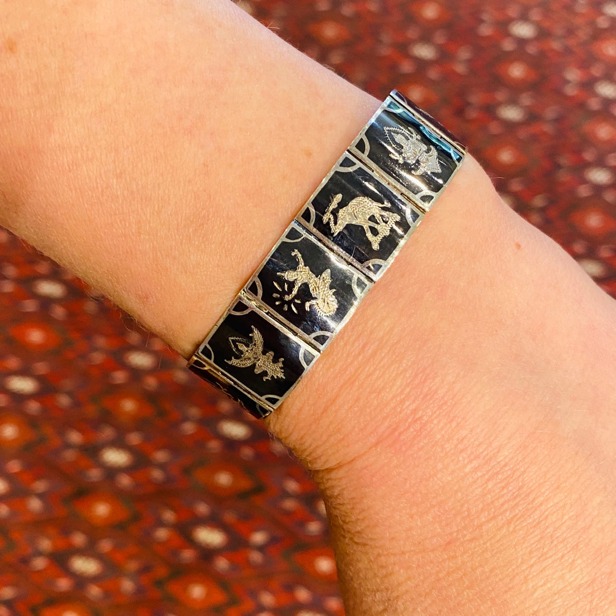 Niello Enamel & Sterling Panel Bracelet