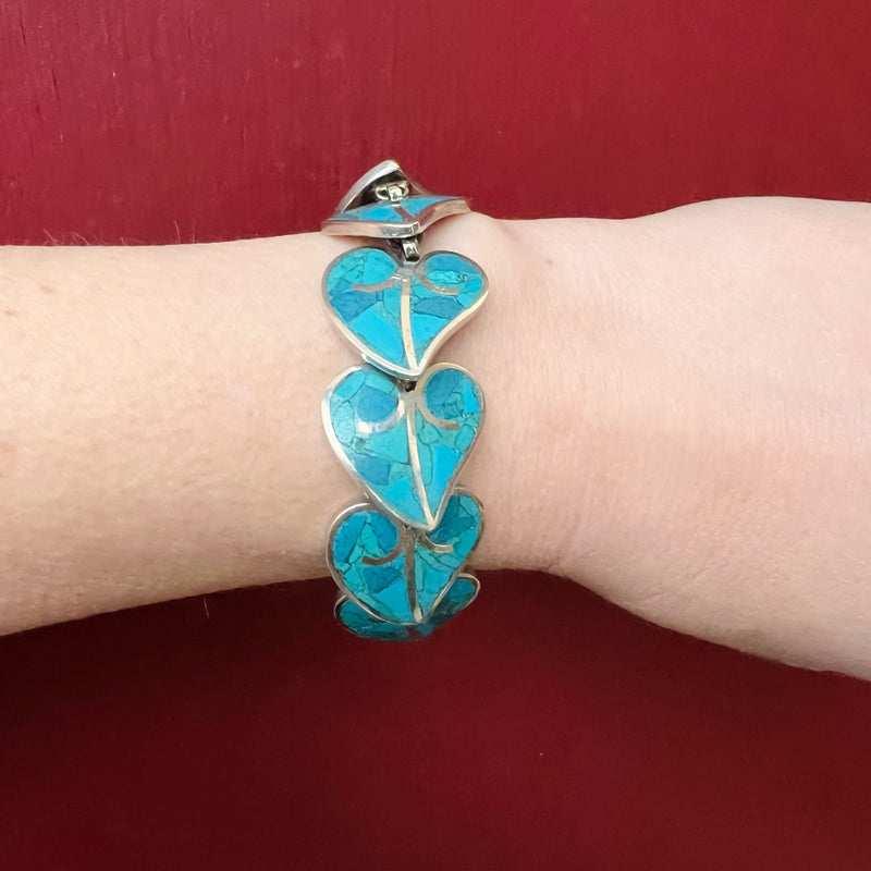 Turquoise Inlay Leaves Necklace, Bracelet & Earrings