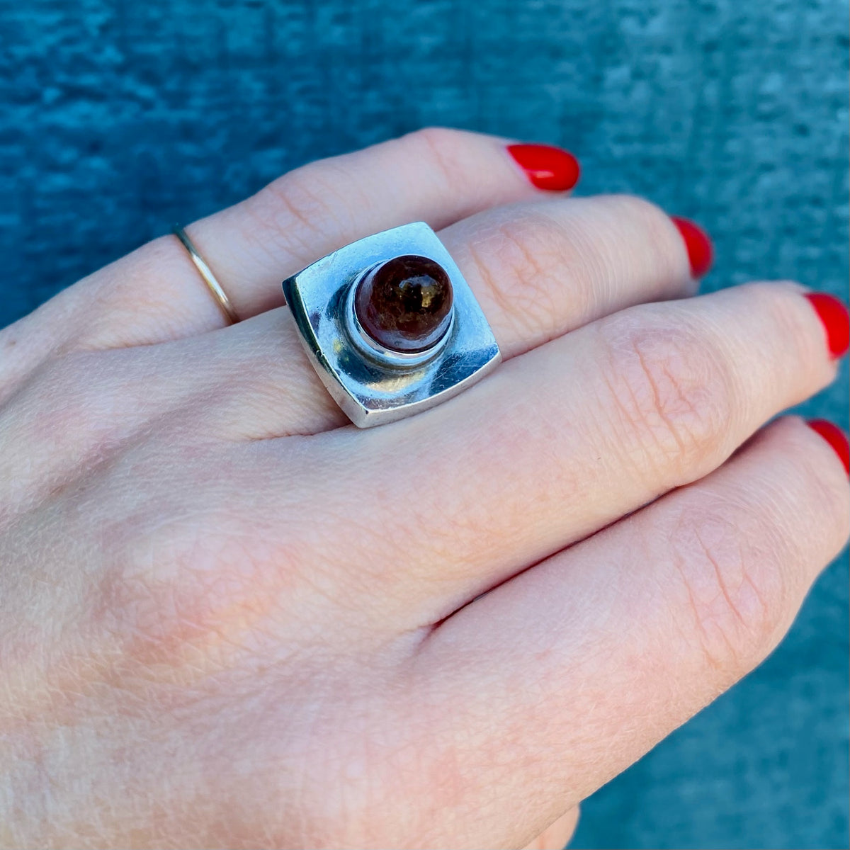 Danish Modern Sterling & Amber Ring by N.E. From
