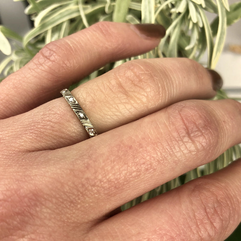 Deco 18k White Gold and Diamond Eternity Band