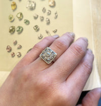 Spiderwebbed Square Thirteen Diamond Art Deco Ring