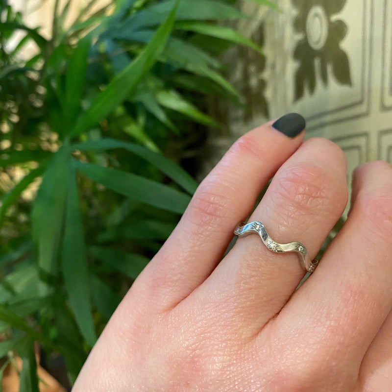 Recycled White Gold Star Set Diamond Wave Band