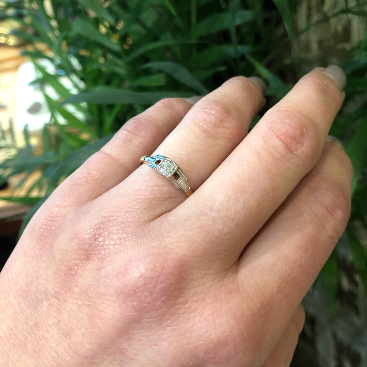 The Deco Delight Two Tone Gold and Diamond Engagement Ring
