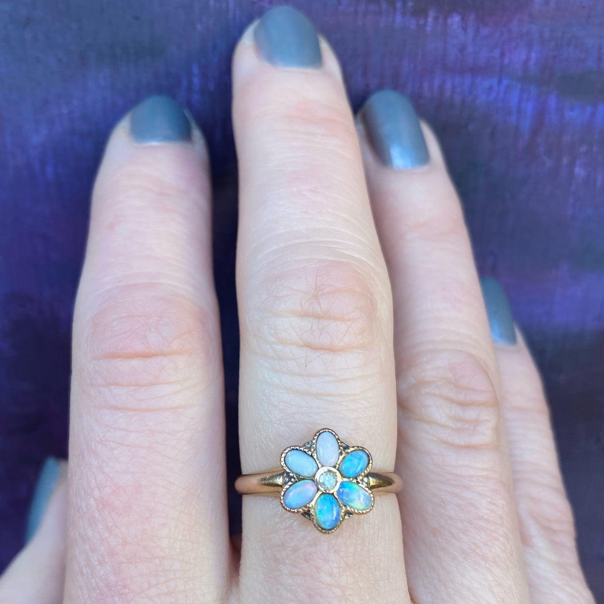 Antique Opal Flower Rose Gold Ring