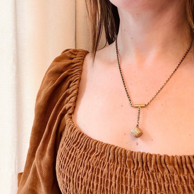 The Suspended Cube Gold Fob Necklace by Ancient Influences