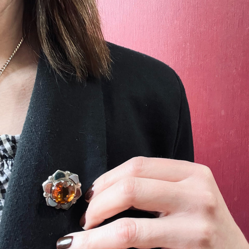 Scottish Pebble Brooch with Citrine & Agates