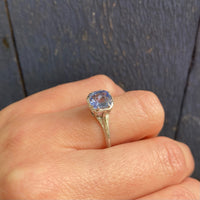 Engraved Platinum Solitaire Ring with Antique Sapphire