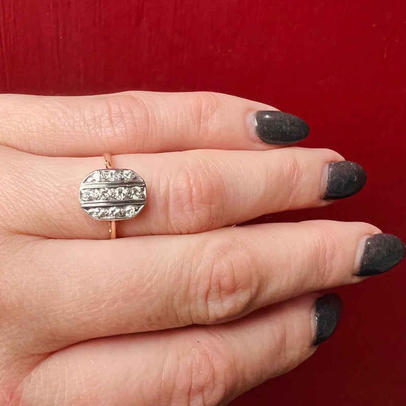 Petite Pinstriped Platinum & Gold Diamond Panel Ring