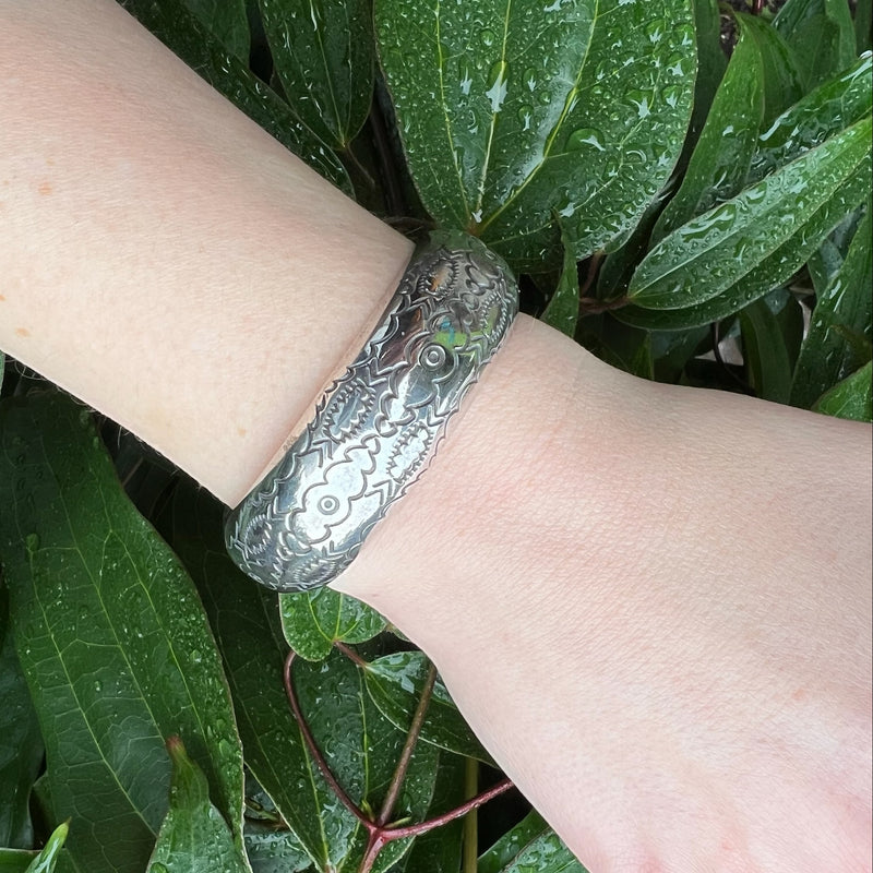 Domed Silver Cuff with Rocker Designs by Bighand