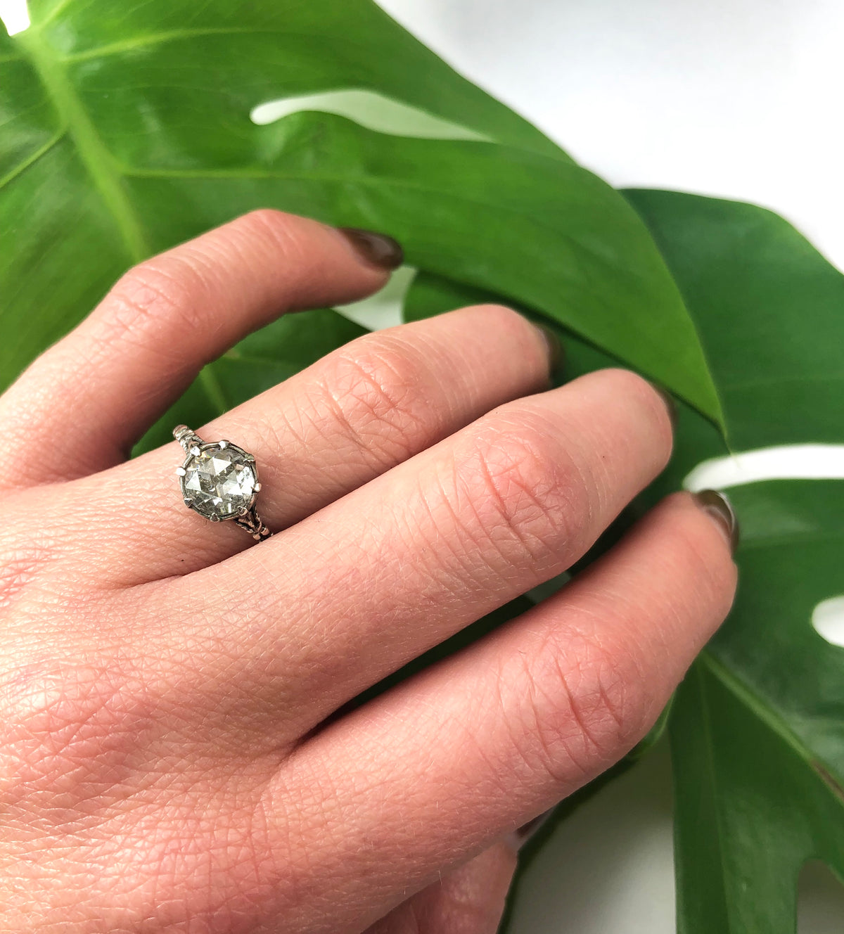 Antique Rose Cut Diamond Solitaire set in Silver