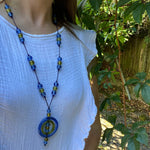 Incredible Blue & Yellow Peking Glass Necklace