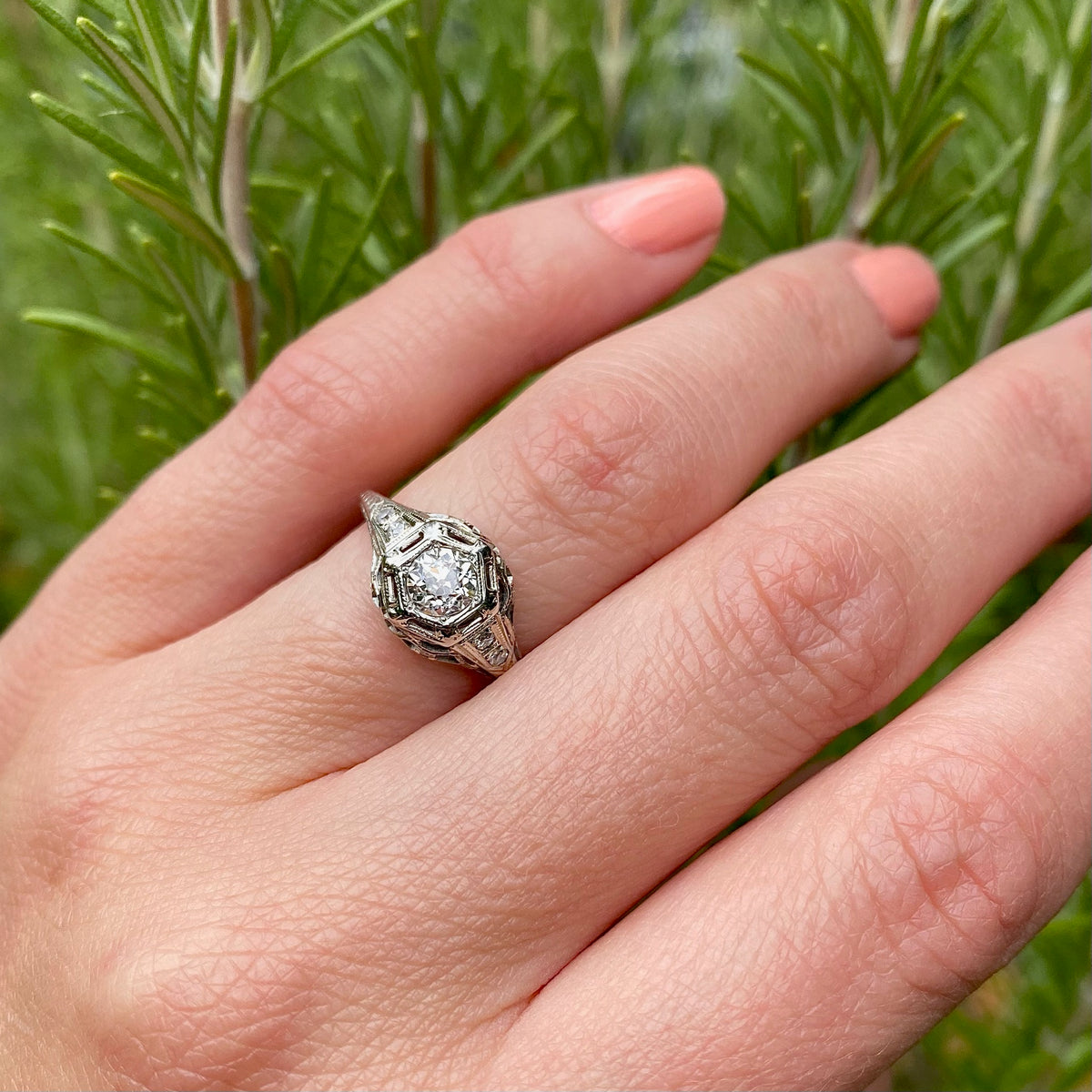 All the Deco Details Diamond Engagement Ring