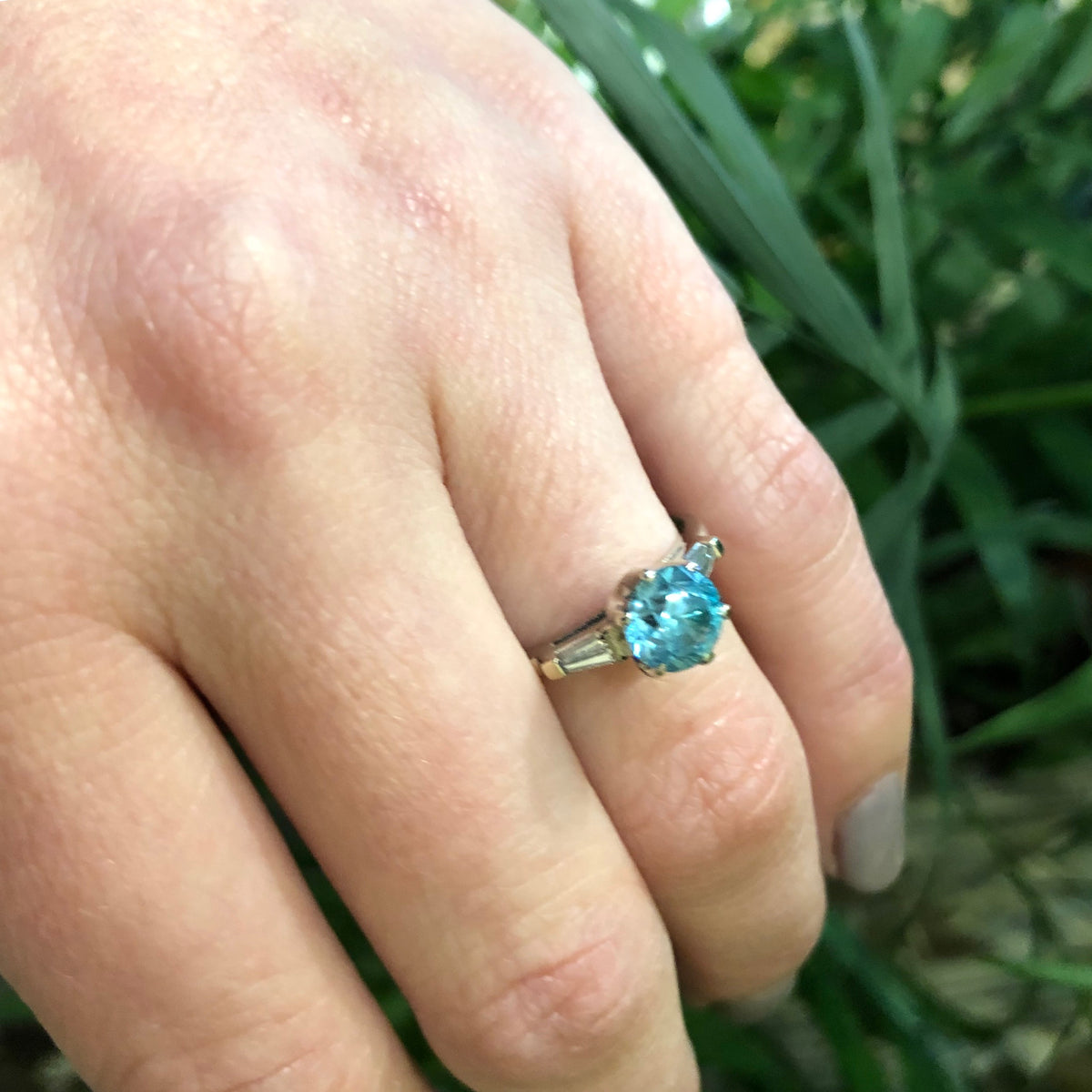 Vintage 1950's Natural Blue Zircon Engagement Ring