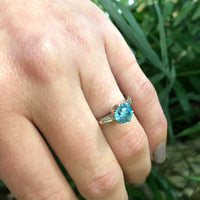 Vintage 1950's Natural Blue Zircon Engagement Ring
