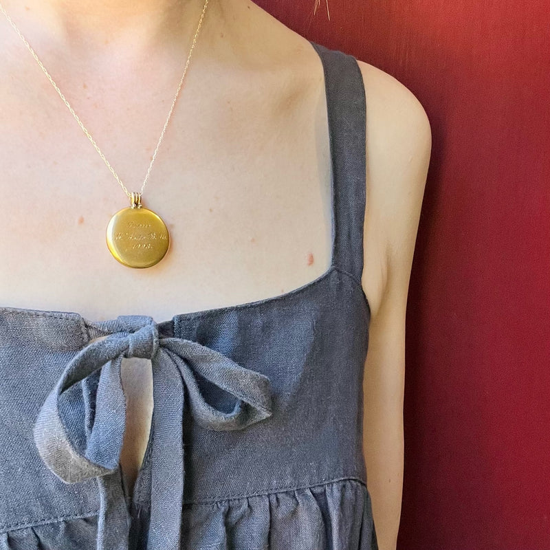 Engraved "1908" Gold Locket with Hinged Bale