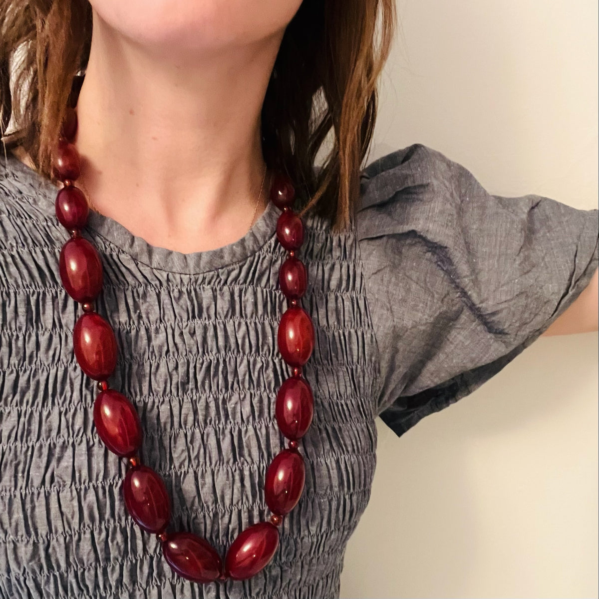 Rare Red Amber Beads with Gold Clasp