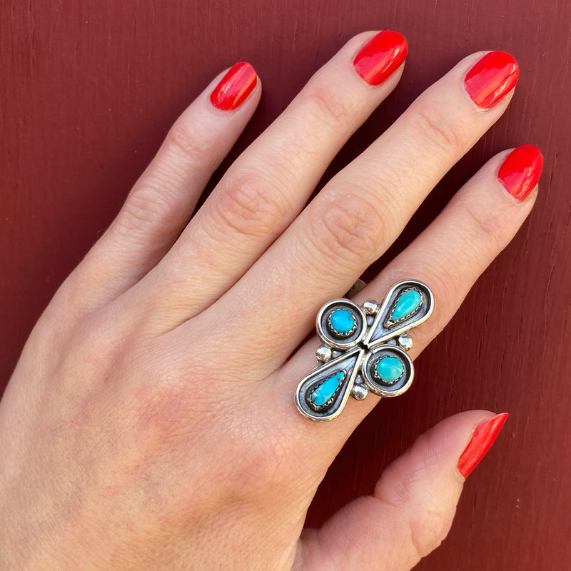 Turquoise Teardrops & Circles Sterling Ring