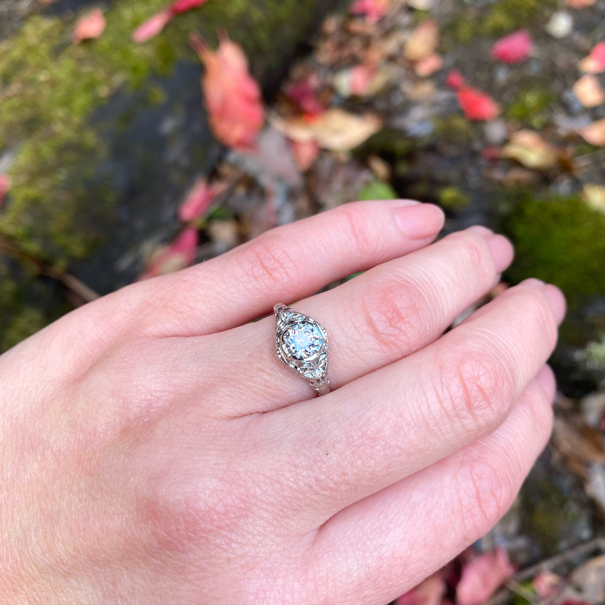 Garlands and Bows Filigree OEC Diamond Engagement Ring