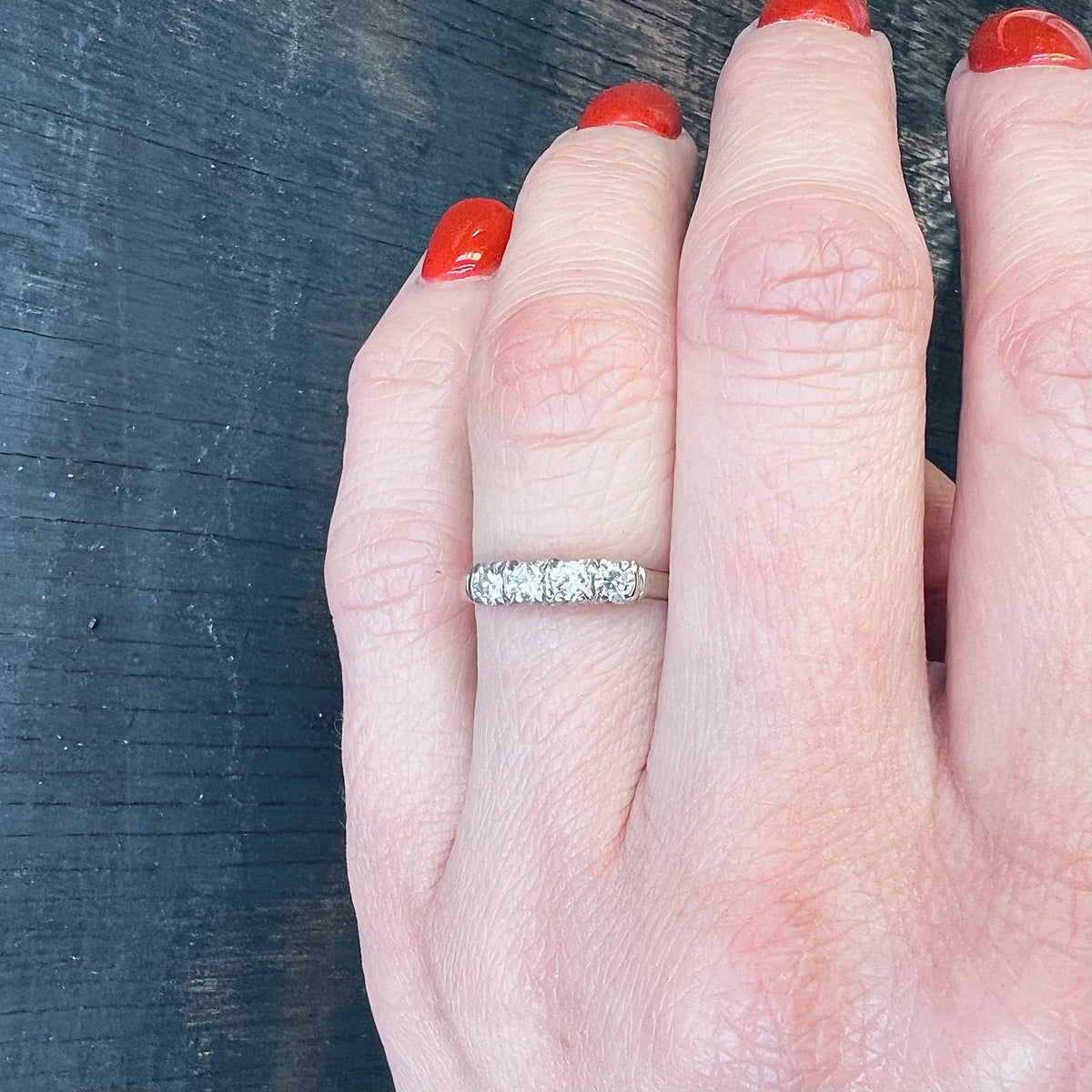1940's Sparkling Diamond White Gold Band