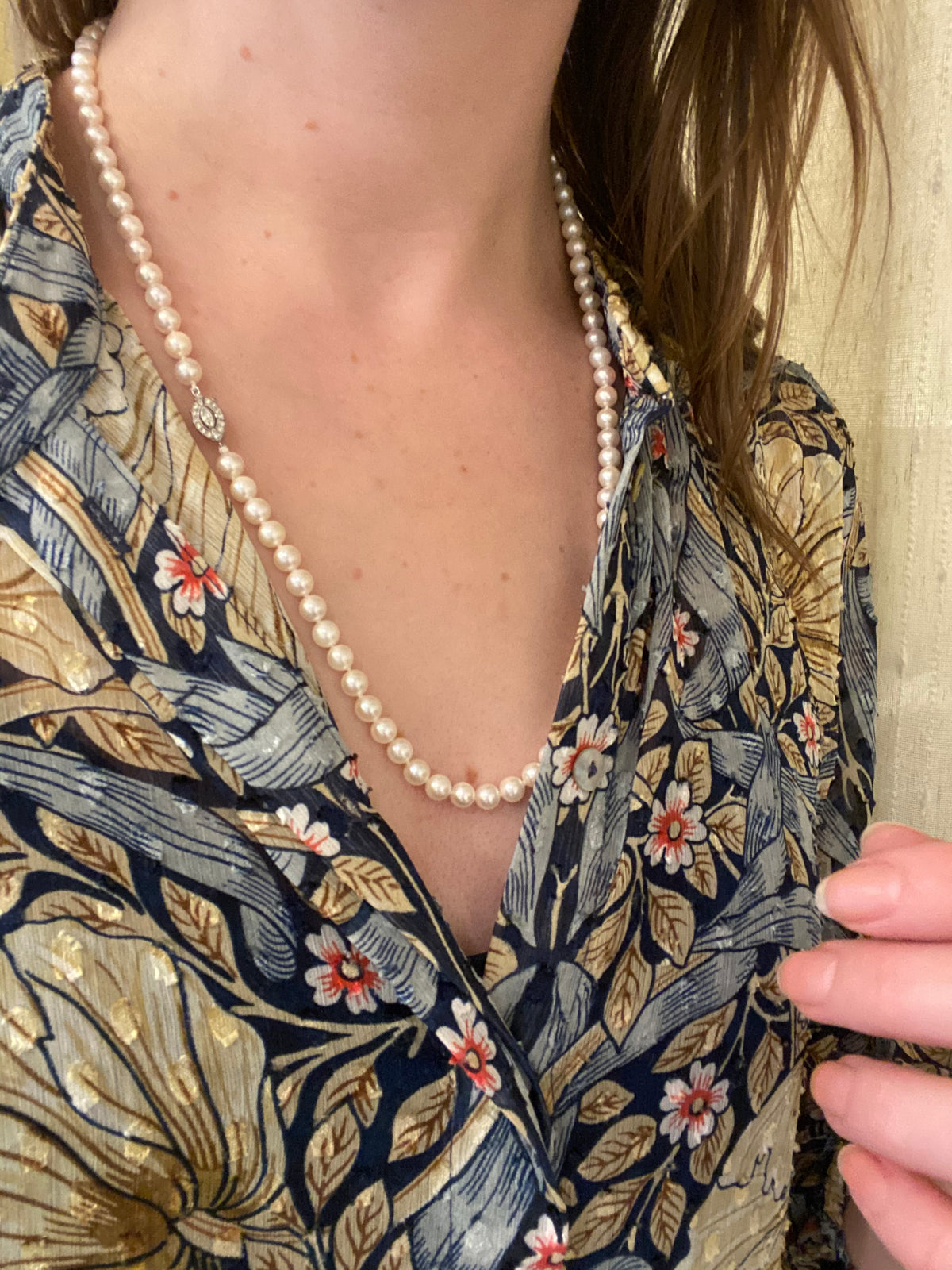Dreamy Matinee Length Pearls Platinum Diamond Clasp