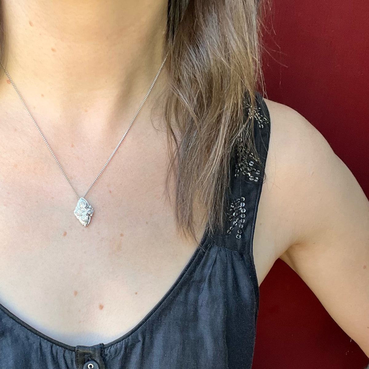 Striking Five Diamond Pendant in Engraved Platinum