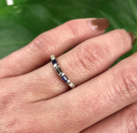 Vintage Curved Platinum Sapphire and Diamond Baguette Band