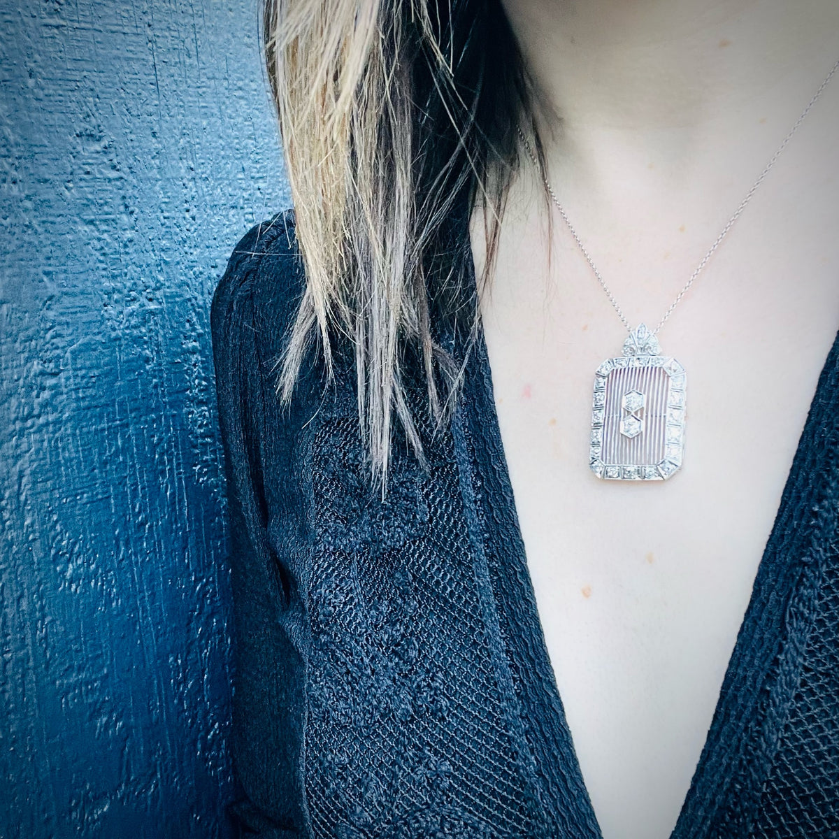 Diamond Encrusted Edwardian Platinum Filigree Pendant