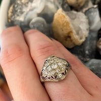 Warm White Gold Filigree & Diamond Cluster Ring