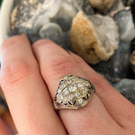 Warm White Gold Filigree & Diamond Cluster Ring