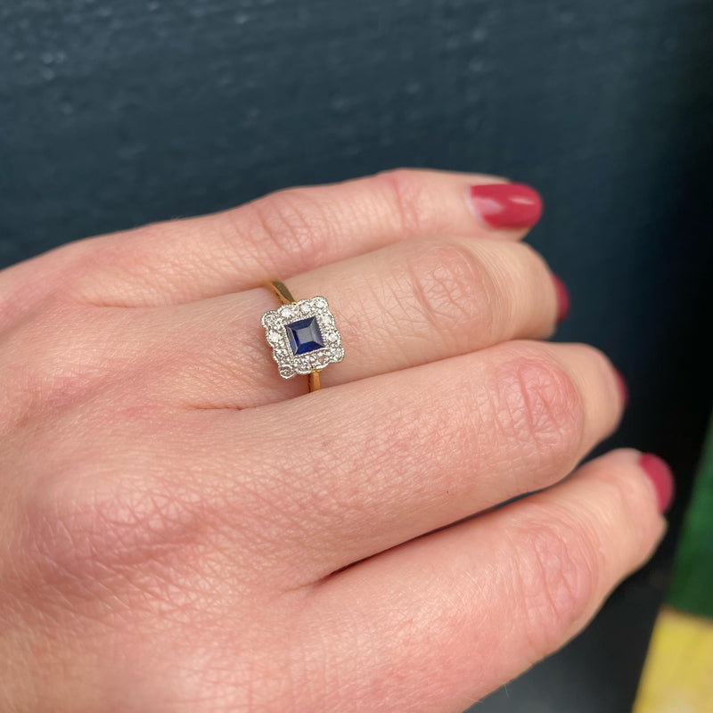 Petite Sapphire & Diamond Picture Frame Ring