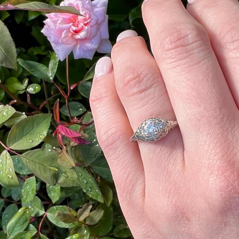 Floral Filigree Deco Diamond Engagement Ring