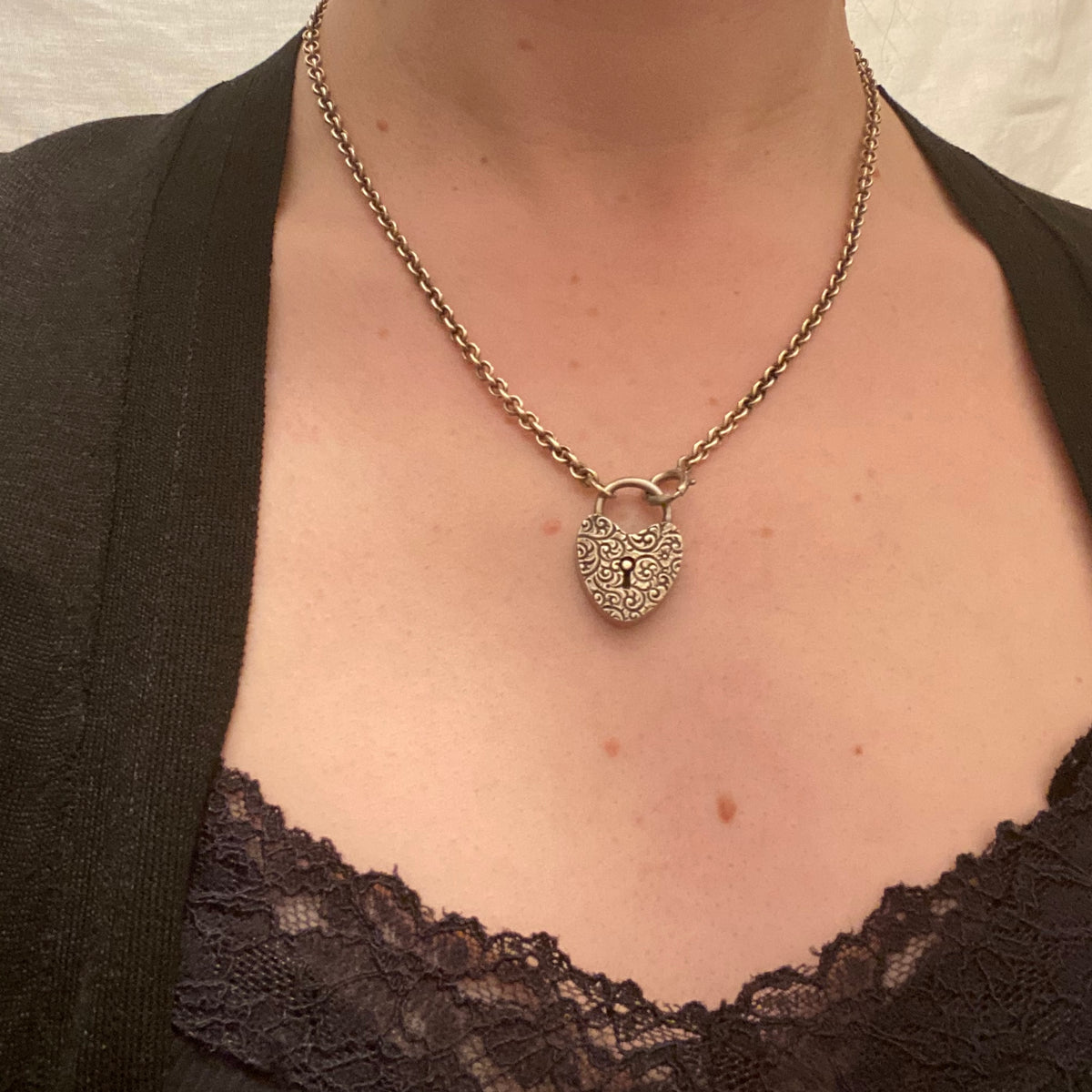 Fancy Silver Heart Lock Necklace by Ancient Influences
