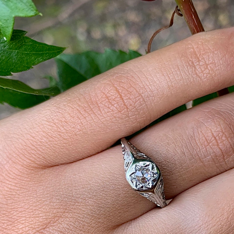 Star Set Rose Cut Diamond Solitaire in Filigree