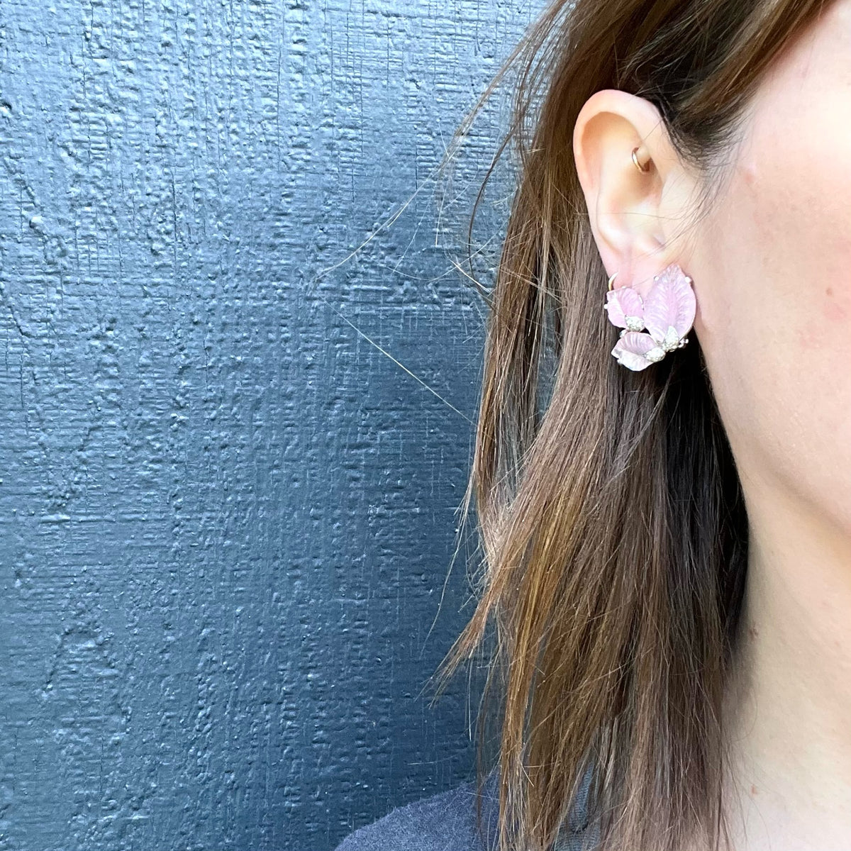 Pretty Pastel Pink Glass Leaf Jomaz Earrings