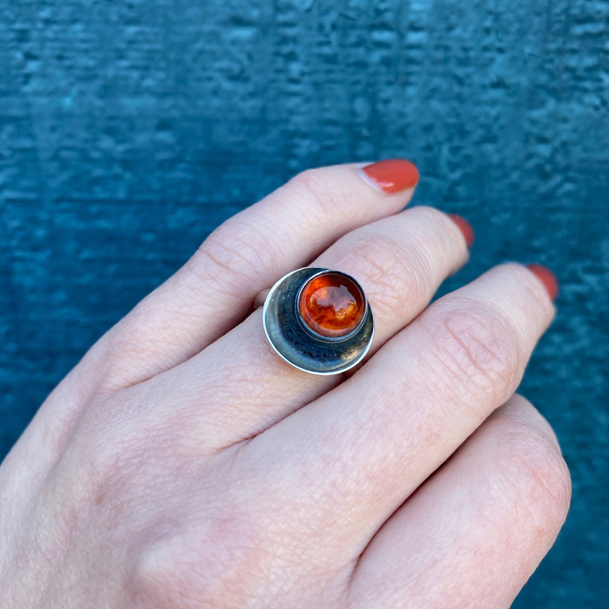 Modernist Amber in Sterling Eclipse Ring