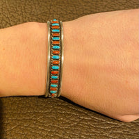 Zuni Needle Point Silver Cuff Signed E. L. Lonasee