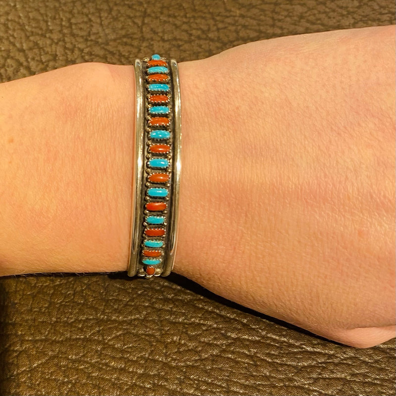 Zuni Needle Point Silver Cuff Signed E. L. Lonasee