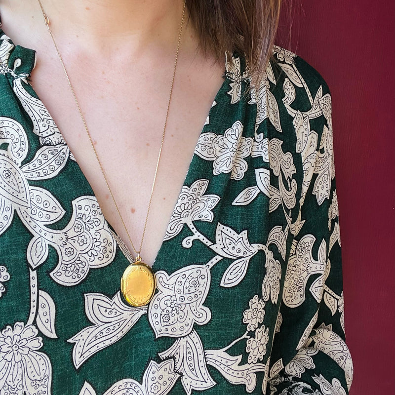 Pretty Engraved Gold Filled Oval Locket